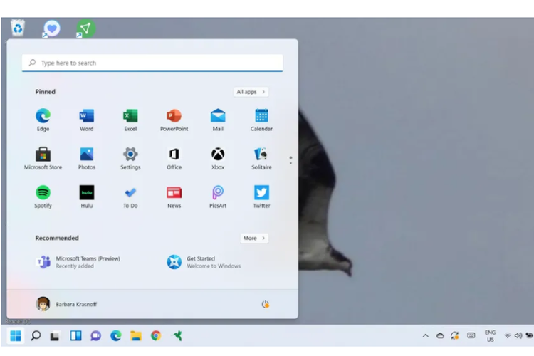 Tampilan posisi Start Menu di Windows 11 yang sudah dipindahkan ke sisi kiri task bar.