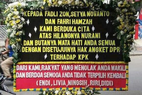 DPR Loloskan Usulan Hak Angket KPK, Tiga Pimpinan Dapat Karangan Bunga