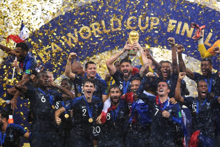 Perayaan saat Perancis memenangi Piala Dunia 2018 yang digelar di Rusia.