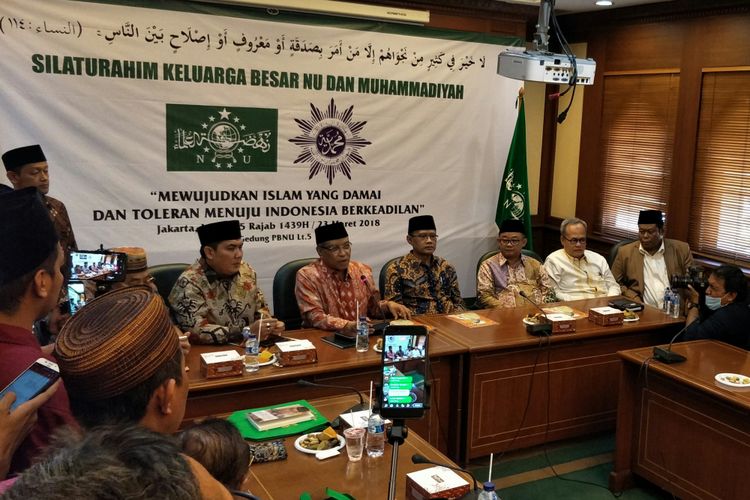Pimpinan dua organisasi Islam terbesar di Indonesia, Nahdlatul Ulama dan Muhamadiyah bertemu di Kantor Pengurus Besar Nahdlatul Ulama (PBNU), Jakarta Pusat, Jumat (23/3/2018).