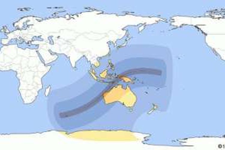 Ilustrasi daerah yang dilintasi Gerhana Matahari Total di Indonesia pada 2023