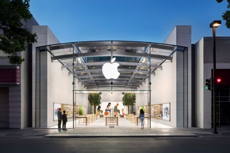 Ilustrasi Bagian Depan Apple Store Palo Alto, California, AS