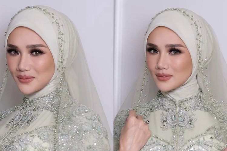 Mulan Jameela menghadiri akad nikah Al Ghazali dan Alyssa Daguise di Jakarta, Senin (16/6/2025). Penyanyi ini mengenakan kebaya warna mint dengan hijab bercorak senada.
