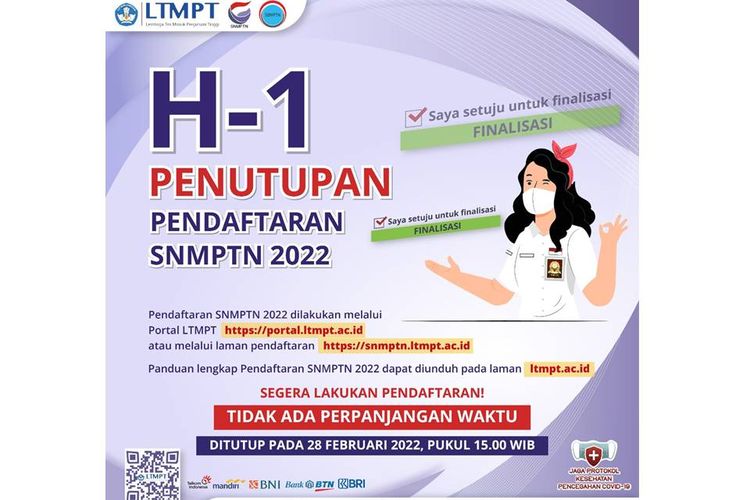 Poster pendaftaran SNMPTN 2022 ditutup 28 Februari 2022