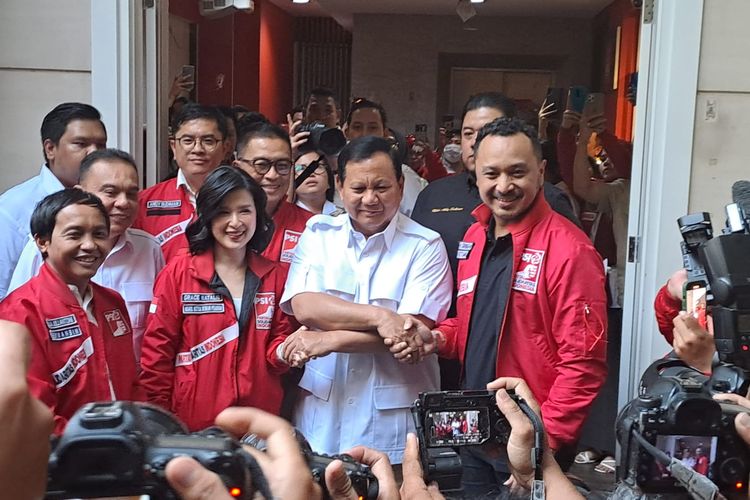 Ketua Umum Partai Gerindra Prabowo Subianto mendatangi markas PSI, Jakarta Pusat, Rabu (2/8/2023) sore. 
