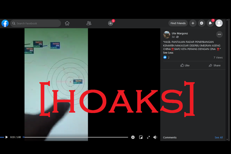 Akun Facebook Ute Margonz mengunggah video radar pantauan penerbangan yang megnangkut WNA ke Indonesia, Jumat (7/5/2021).