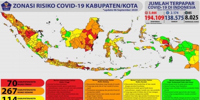Peta zonasi risiko Covid-19 di Indonesia per kabupaten/kota