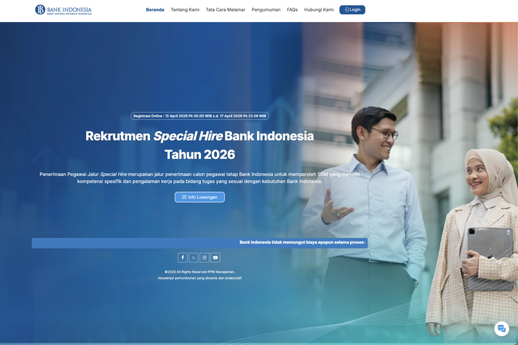 Rekrutmen Bank Indonesia 2026 Dibuka hingga 17 April, Ini Link Resmi dan Cara Daftarnya