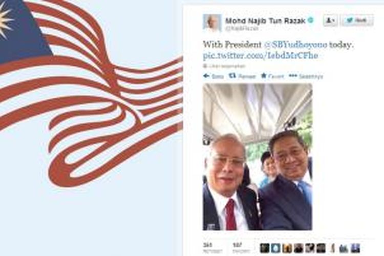 Foto selfie Presiden Susilo Bambang Yudhoyono dan PM Malaysia Najib Tun Razak.