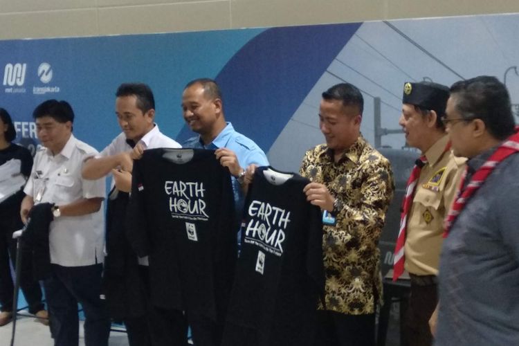 Konferensi pers Earth Hour 2019 di Stasiun MRT Dukuh Atas, Rabu (27/3/2019).