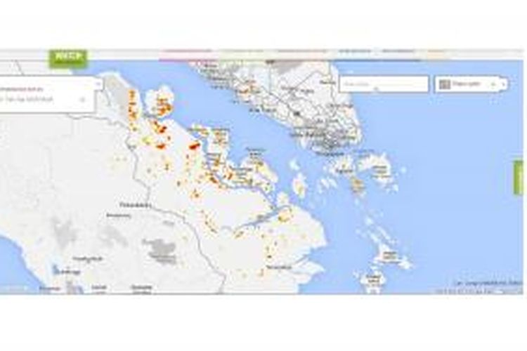 Sebaran titik api Riau menutut pengamatan satelit NASA.