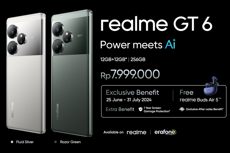 Konsumen yang memesan Realme GT 6 selama masa pre-order akan mendapat sejumlah benefit tertentu. Salah satunya gratis TWS Realme Buds Air 5.