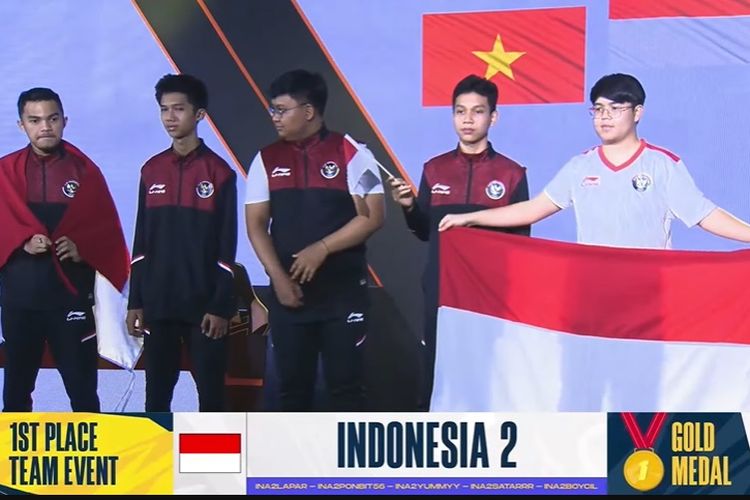 Tim PUBG Mobile Indonesia meraih medali emas di SEA Games 2023 cabang olahraga e-sports, Minggu (14/5/2023). Indonesia meraih poin tertinggi di klasemen akhir. 