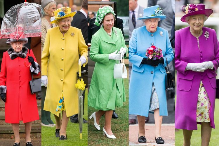 Ratu Elizabeth II dengan pakaian berbagai warna.