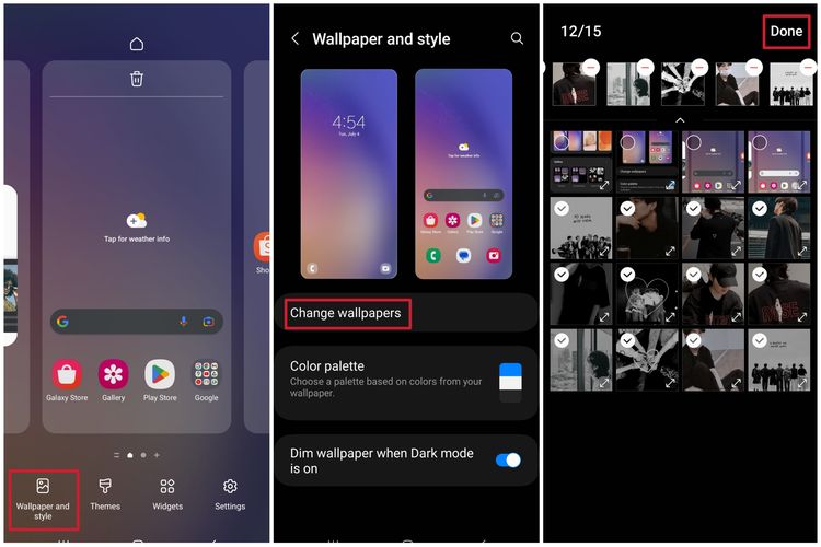 Cara pasang 15 foto di lock screen HP Samsung Galaxy A54 5G.