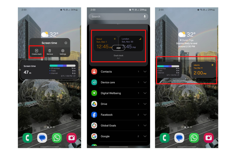 Ilustrasi cara menggunakan fitur Stackable widget di perangkat Samsung (/Marsha Bremanda).