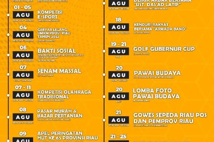 Seluruh rangkaian acara kegiatan HUT Riau ke-65 2022.