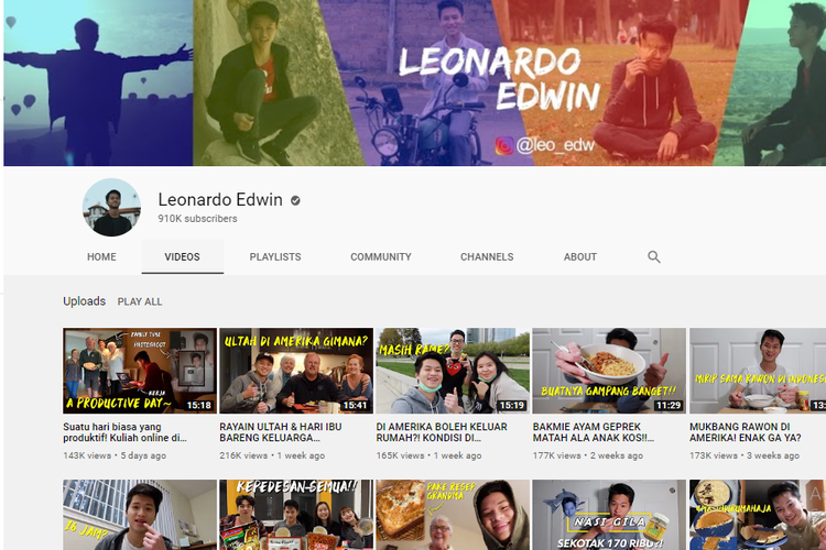 Tangkapan layar akun YouTube Leonardo Edwin