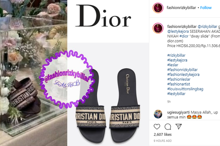 Sandal Christian Dior untuk Lesti Kejora sebagai seserahan akad dari Rizky Billar.