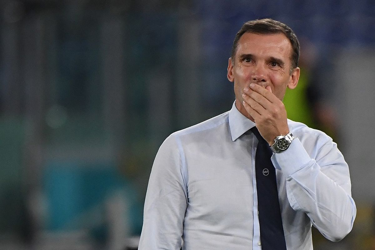 Pelatih Ukraina Andriy Shevchenko pada pertandingan perempat final Euro 2020 antara Ukraina vs Inggris di Stadion Olimpico Roma pada 3 Juli 2021.