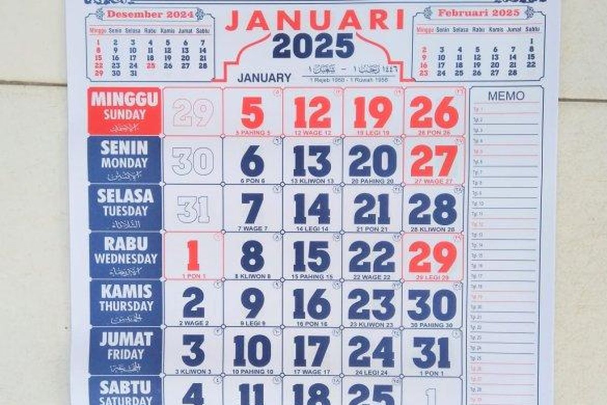 Cek, Kalender Januari 2025 Lengkap dengan Libur Panjang