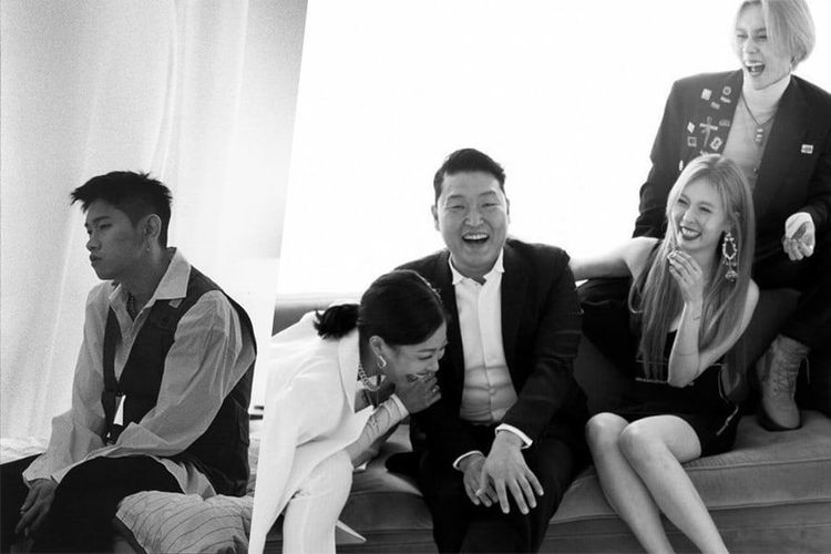 Rapper Crush (paling kiri) bersama PSY dan artis-artis di bawah naungan P Nation.