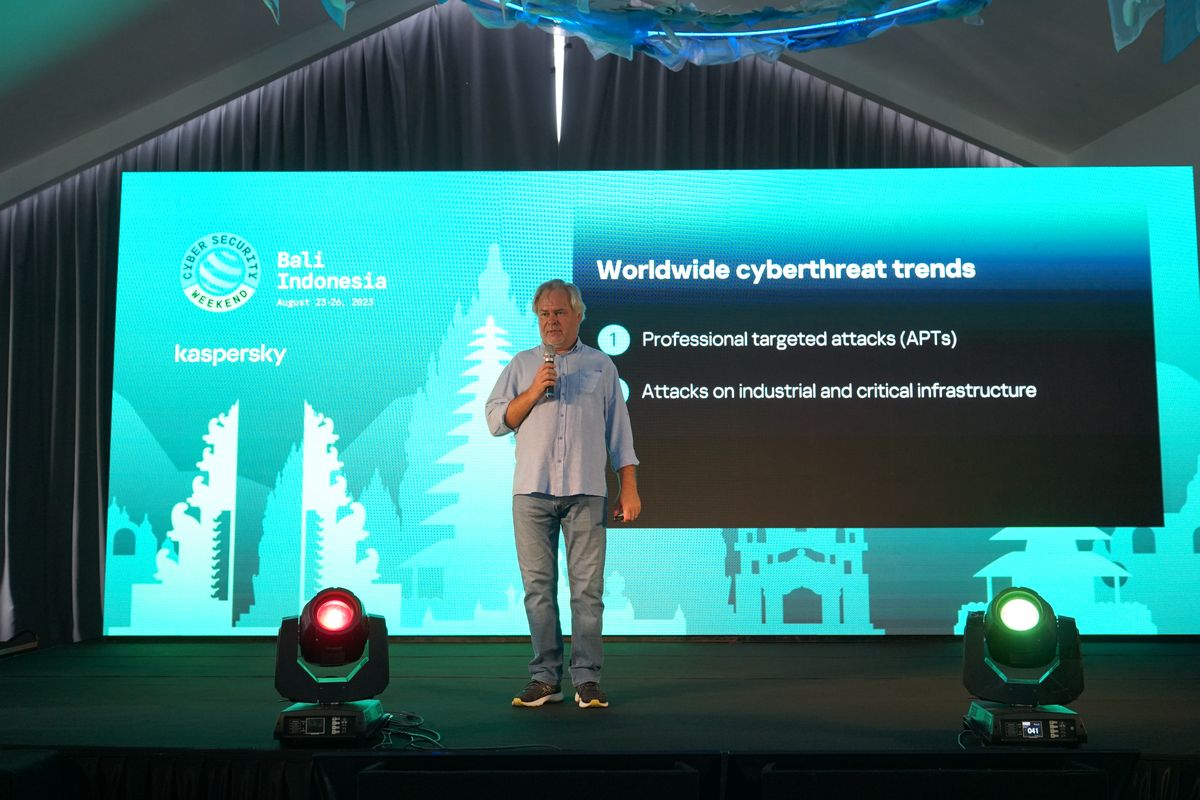 Caption: CEO Kaspersky, Eugene Kaspersky, ketika beerbicara dalam acara Kaspersky Asia Pacific Cyber Security Weekend di Bali, Kamis (26/8/2023)