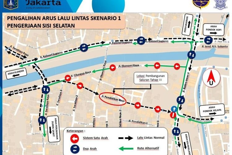 Pemerintah Kota Jakarta Timur akan membuat crossing saluran air yang berada di Jalan Raden Inten, Duren Sawit, Jakarta Timur, guna mengatasi banjir di permukiman warga. Pengerjaan proyek itu akan dimulai pada Rabu (28/9/2022). Rekayasa lalu lintas akan diterapkan.