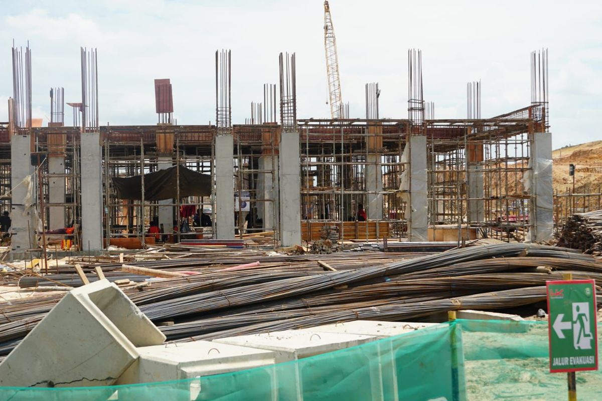 Kondisi proyek Terminal Bandara VVIP, di Ibu Kota Nusantara (IKN), Selasa (23/4/2024).