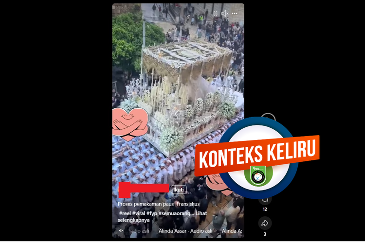 Tangkapan layar Facebook video yang diklaim sebagai prosesi pemakaman Paus Fransiskus