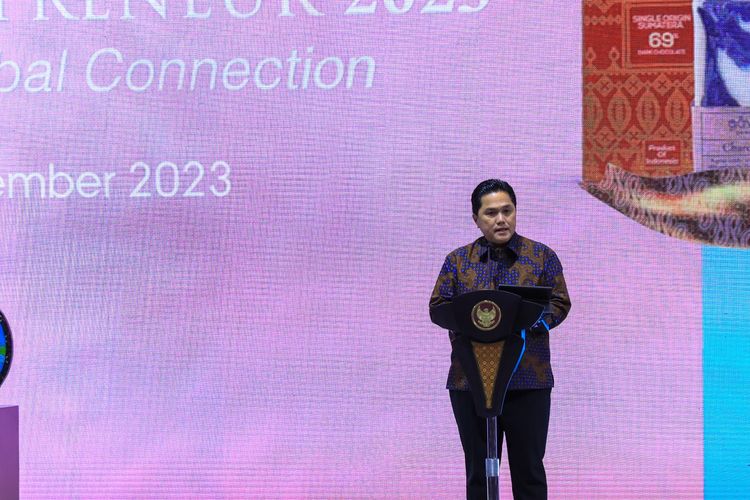 Laporan Menteri BUMN, Erick Thohir pada Brilianpreneur 2023 di JCC, Jakarta pada Kamis (7/12/2023)