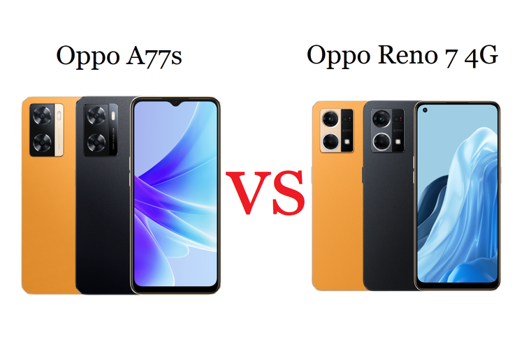 Ilustrasi perbandingan Oppo A77s vs Oppo Reno 7 4G.