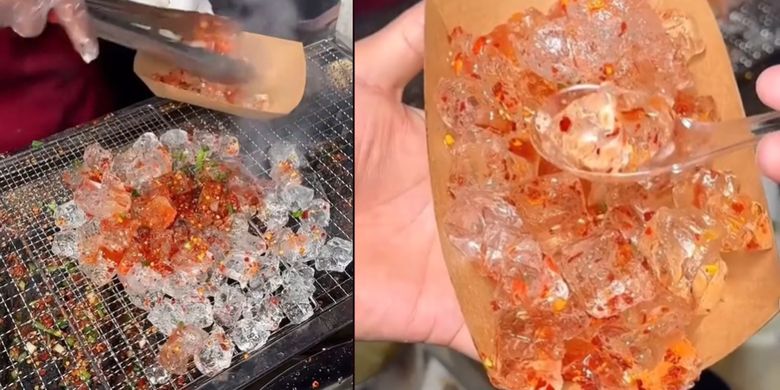 Tangkap layar video masakan es batu panggang yang viral di China [TikTok/@creepypill].