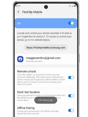 Opsi offline finding pada fitur Find My Mobile Samsung.