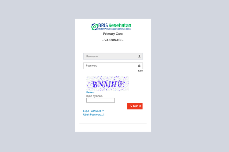 Tampilan lama login Pcare BPJS Kesehatan
