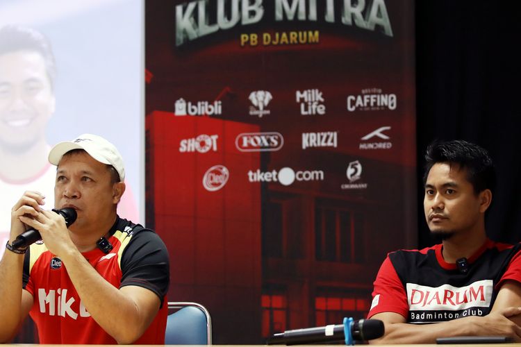 Richard Mainaky dan Tontowi Ahmad menghadiri sharing session Kejuaraan Klub Mitra PB Djarum 2024.