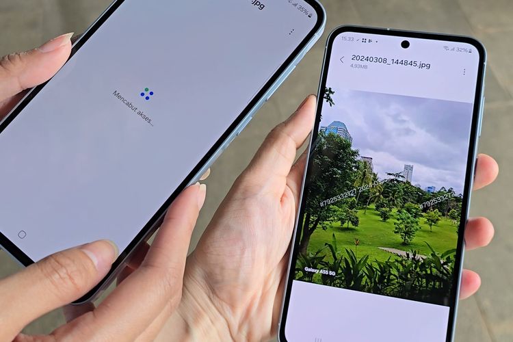 Ilustrasi berbagi data lewat Private Share di Samsung Galaxy A55 5G