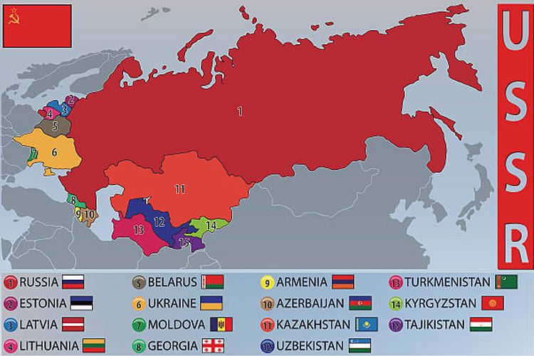 Ilustrasi negara-negara yang pernah membentuk Uni Soviet.