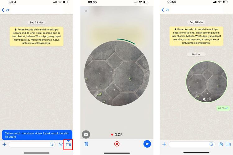 Ilustrasi cara kirim video bulat WA.
