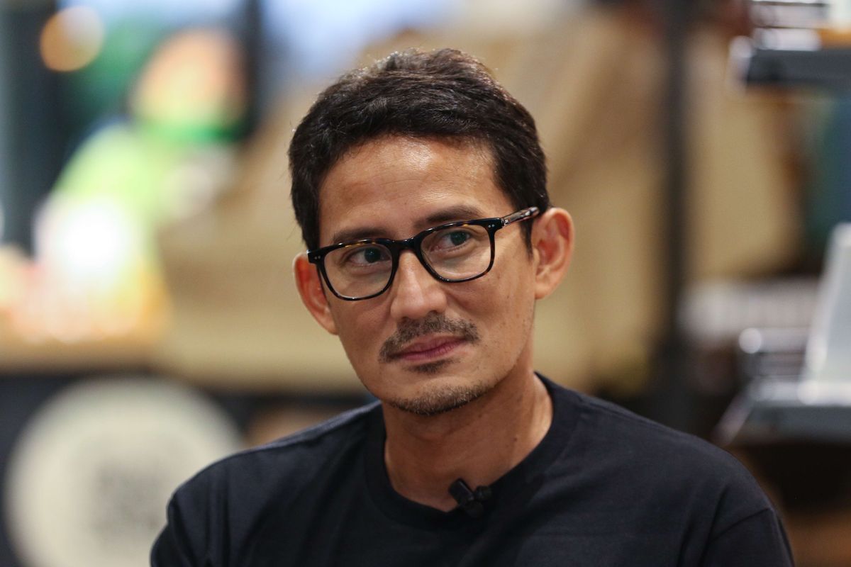 Menteri Pariwisata dan Ekonomi Kreatif, Sandiaga Uno saat wawancara program Beginu bersama Pemimpin redaksi Kompas.com, Wisnu Nugroho di M Bloc Market, Kamis (15/4/2021).