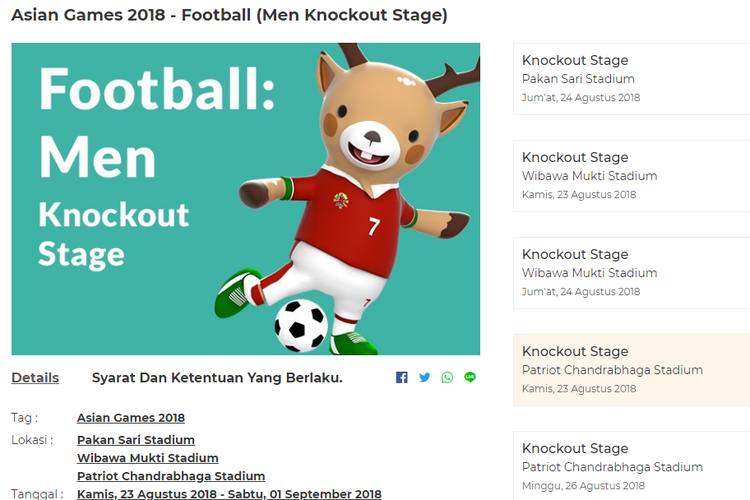 Penjualan tiket cabang sepak bola Asian Games 2018 di Kiostix. Belum ada jadwal penjualan untuk fase grup.