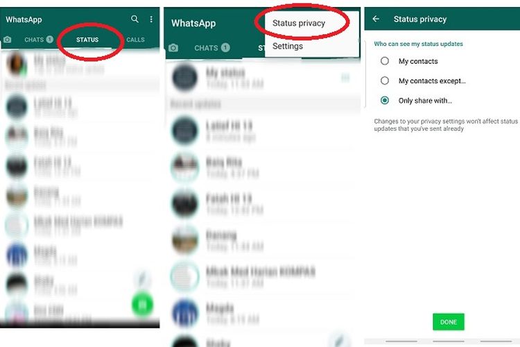 Cara menyembunyikan WhatsApp Status.
