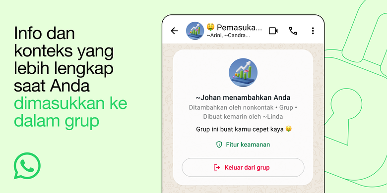 WhatsApp merilis fitur keamanan baru yang memungkinkan pengguna mengecek lebih dulu informasi tentang grup WA saat mereka baru ditambahkan.