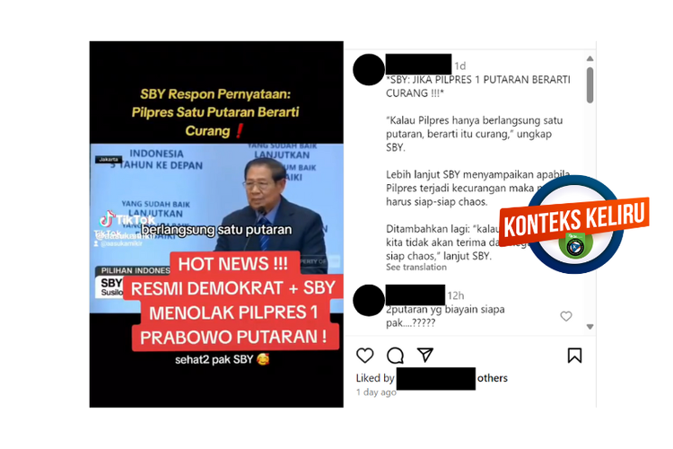Klarifikasi, tidak benar SBY mengatakan pilpres satu putaran pasti curang