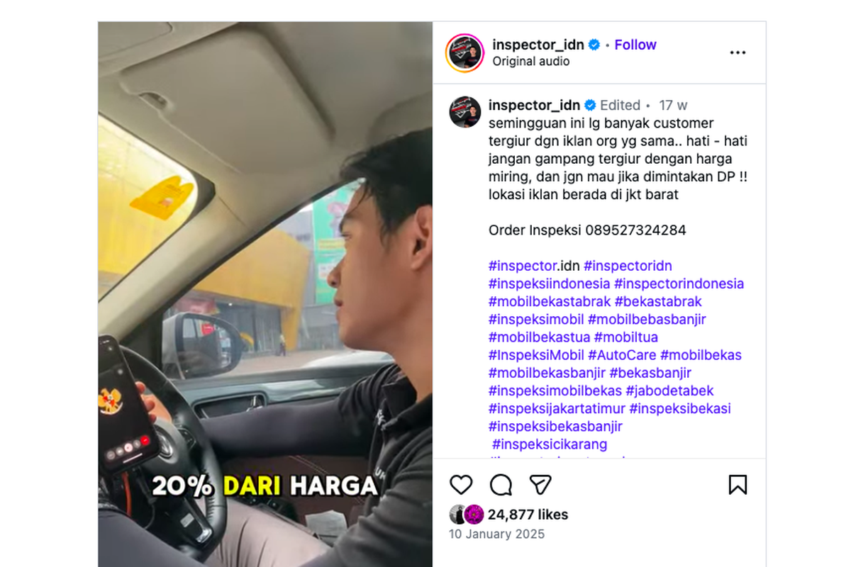 Seorang penyedia jasa inspeksi kendaraan yang sedang menelepon seseorang yang diduga terlibat penipuan mobil bekas.
