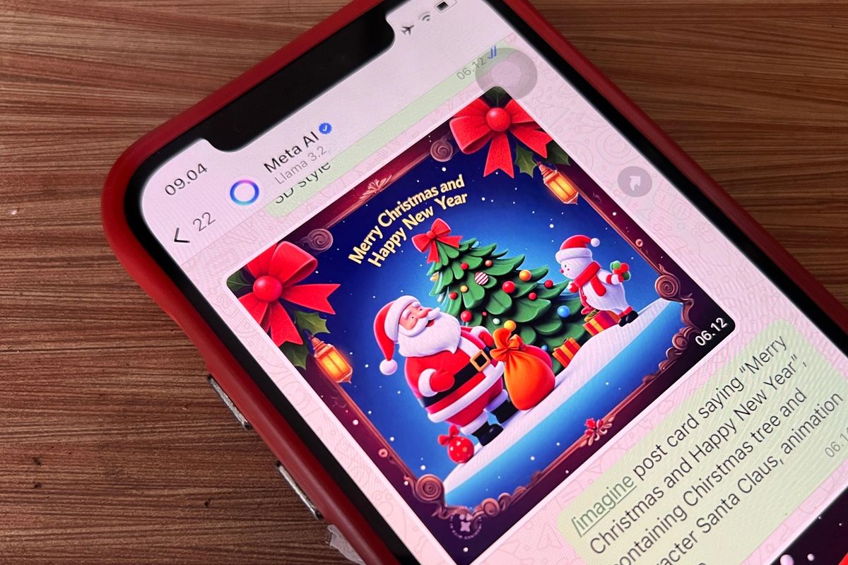 Cara membuat poster Natal via Meta AI WhatsApp.