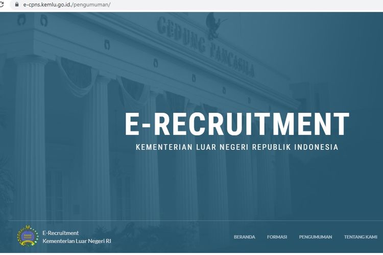 Tangkapan layar e-recruitment di laman Kementerian Luar Negeri (Kemenlu) 2021.