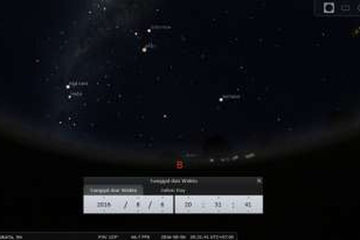 Mars, Saturnus, dan Antares yang membentuk segitiga pada Sabtu (6/8/2016) malam.