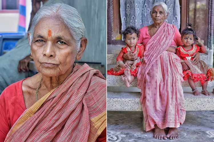 Yerramatti Mangayamma bersama dengan anak kembarnya. Dia menyandang sebagai ibu tertua di dunia setelah melahirkan di usia 73 tahun.