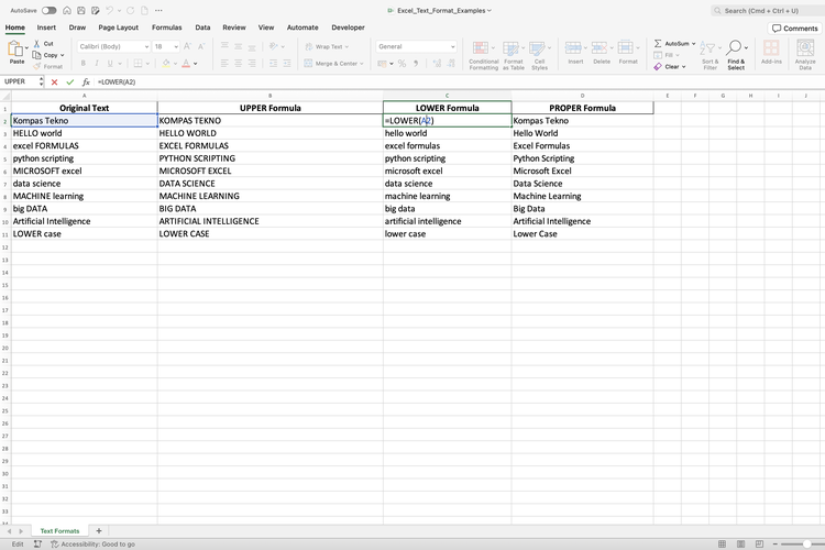 Ilustrasi rumus UPPER Excel